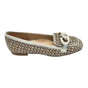 Leren en raffia ballerina schoenen Status , Brown , Dames