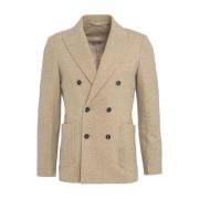 Beige Dubbelrijige Herringbone Blazer Circolo 1901 , Beige , Heren