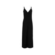 Zwart Linnen Jumpsuit V-Hals Wijde Pijpen 8PM , Black , Dames