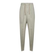 Beige Cupro Broek met Koordtaille Giorgio Armani , Gray , Heren