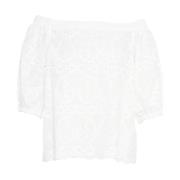 Witte Geborduurde Boothals Blouse Himon's , White , Dames