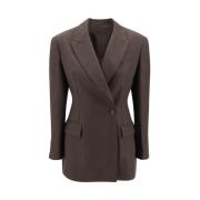 Elegante Linnen Dubbelrijige Blazer Brunello Cucinelli , Brown , Dames