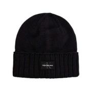 Mono Logo Patch Katoenen Beanie Calvin Klein Jeans , Black , Heren