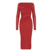 Rode gedrapeerde jersey jurk met boothals Pinko , Red , Dames