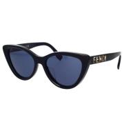 Glamoureuze Cat-Eye Zonnebril met Blauwe Lenzen Fendi , Black , Unisex