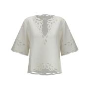 V-hals Top met San Gallo Versieringen Isabel Marant Étoile , White , D...