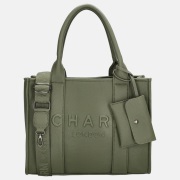 Charm London Debossed shopper M natuur groen