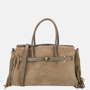 Charm London Suede handtas franjes darktaupe