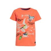 Orange Stars T-shirt Mick met printopdruk neon orange Oranje Jongens K...