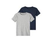 NAME IT KIDS T-shirt - set van 2 grijs melange/donkerblauw Jongens Str...