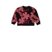 Quapi sweater AMY met all over print zwart/roze/groen Meisjes Katoen R...