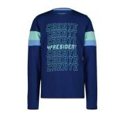 4PRESIDENT longsleeve Florian met printopdruk donkerblauw/mint/lichtbl...