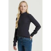 anytime ribgebreide longsleeve donkerblauw/grijs Meisjes Katoen Opstaa...