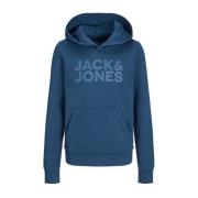 JACK & JONES JUNIOR hoodie JJECORP met tekst petrol blauw Sweater Teks...