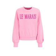 WE Fashion sweater met tekst roze/rood Tekst - 134/140