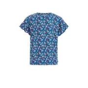 WE Fashion T-shirt met all over print blauw Meisjes Viscose Ronde hals...