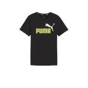 Puma T-shirt zwart/geel Jongens Katoen Ronde hals Logo - 128