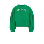 Tommy Hilfiger sweater met tekst groen Tekst - 128