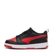 Puma Rebound V6 Lo sneakers zwart/rood Jongens/Meisjes Imitatieleer Me...