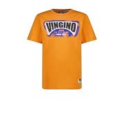Vingino T-shirt met logo oranje Jongens Katoen Ronde hals Logo - 128