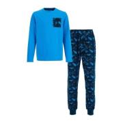 WE Fashion pyjama met all over print blauw Jongens Stretchkatoen Ronde...