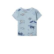 Noppies baby T-shirt met all over print blauw Jongens Katoen Ronde hal...