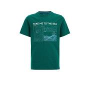 WE Fashion T-shirt met printopdruk groen Jongens Biologisch katoen Ron...