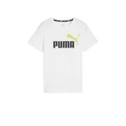 Puma T-shirt Essential+ met logo wit/limegroen/zwart Jongens Katoen Ro...