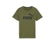Puma T-shirt olijfgroen/zwart Jongens Katoen Ronde hals Logo - 176