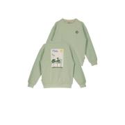 Moodstreet sweater met backprint lichtgroen Backprint - 86/92