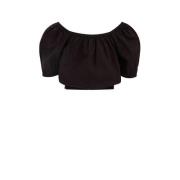 WE Fashion crop top zwart Meisjes Katoen Off shoulder Effen - 98/104