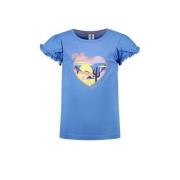 B.Nosy T-shirt met printopdruk en ruches hemelsblauw Meisjes Stretchka...