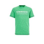 WE Fashion T-shirt met all over print groen/wit Jongens Katoen Ronde h...