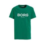 Björn Borg T-shirt met logo groen Jongens Katoen Ronde hals Logo - 170