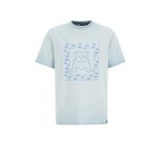 WE Fashion T-shirt met printopdruk lichtblauw Jongens Katoen Ronde hal...