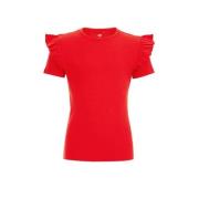 WE Fashion T-shirt rood Meisjes Stretchkatoen Ronde hals Effen - 92