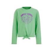 WE Fashion longsleeve met printopdruk groen Meisjes Katoen Ronde hals ...