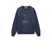 Mango Kids sweater met printopdruk marineblauw Printopdruk - 152(XXS)