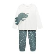 Mango Kids pyjama met dinoprint grijsgroen/wit Meisjes Katoen Ronde ha...