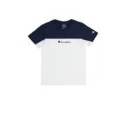 Champion T-shirt met logo wit/donkerblauw Jongens Katoen Ronde hals Lo...
