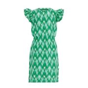 WE Fashion jurk met all over print en ruches groen Meisjes Stretchkato...
