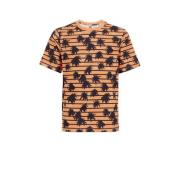 WE Fashion T-shirt met streep oranje/zwart Jongens Biologisch katoen R...