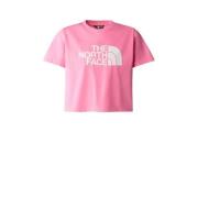 The North Face cropped T-shirt Easy roze/wit Meisjes Katoen Ronde hals...