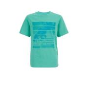 WE Fashion T-shirt met backprint zeegroen Jongens Biologisch katoen Ro...