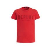REPLAY T-shirt met tekst Rood Jongens Katoen Ronde hals Tekst - 116