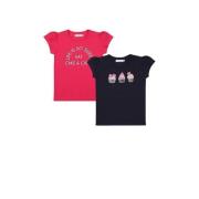 Dirkje t-shirt - set van 2 - donkerblauw/roze Meisjes Katoen Ronde hal...