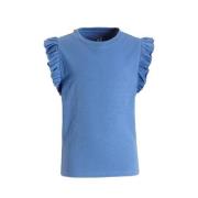 anytime T-shirt met ruffle blauw Meisjes Katoen Ronde hals Effen - 158...