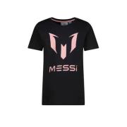 Messi T-shirt Miassi met logo zwart/lichtroze Jongens Katoen Ronde hal...
