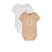 Calvin Klein romper -set van 2 rozezand/wit Jongens Stretchkatoen Rond...