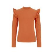 WE Fashion longsleeve donker oranje Meisjes Stretchkatoen Ronde hals E...